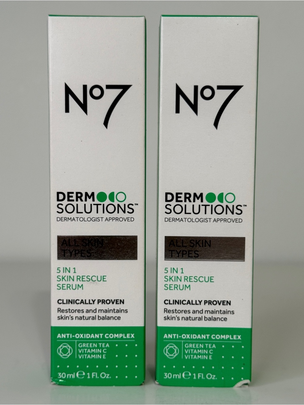 No 7 Derm Solutions 5-in-1 Skin Rescue Serum 1 fl oz Lot of 2